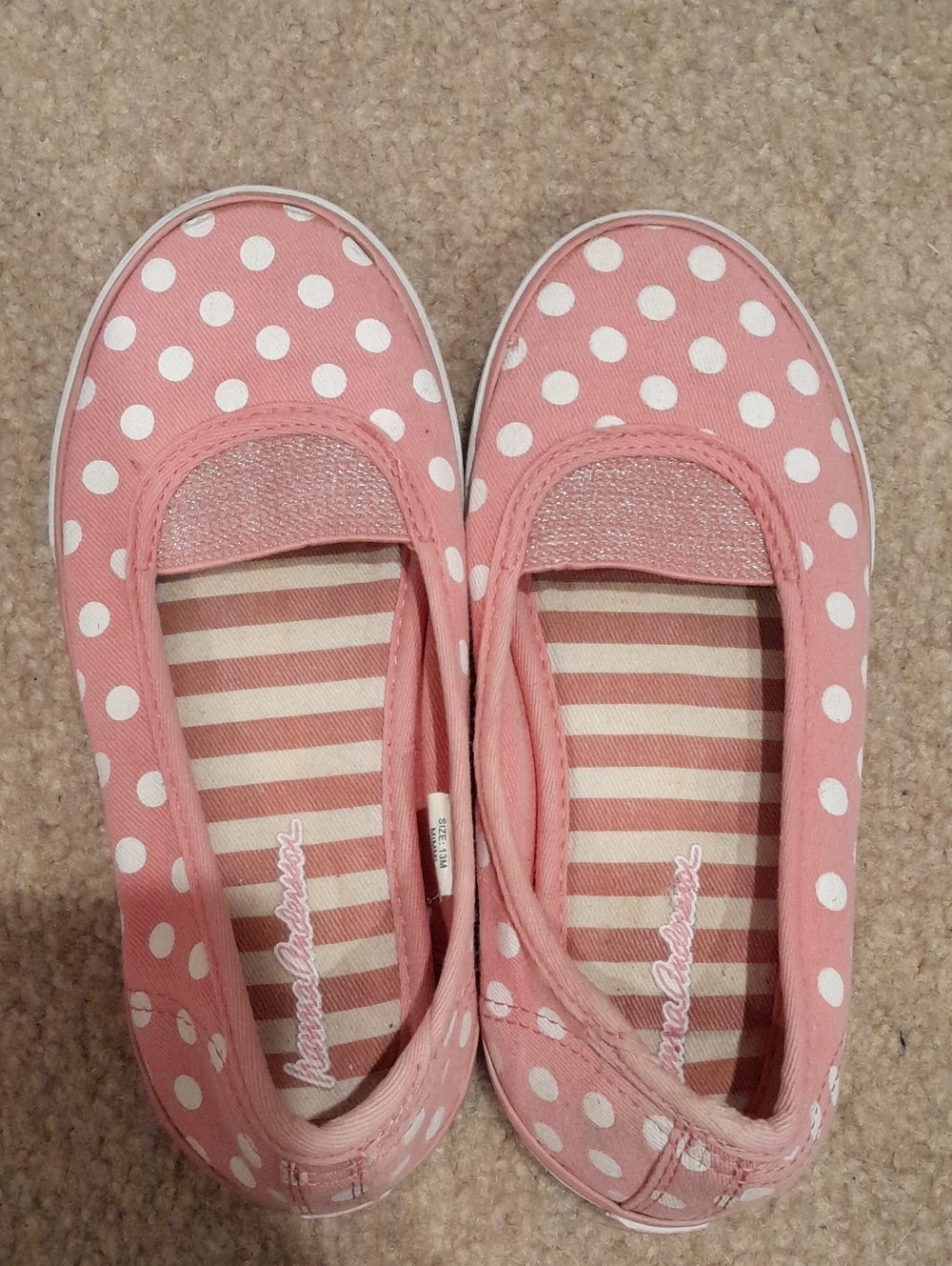 Girls Hanna Andersson Pink Polka Dot Slip-On Shoes Size 13